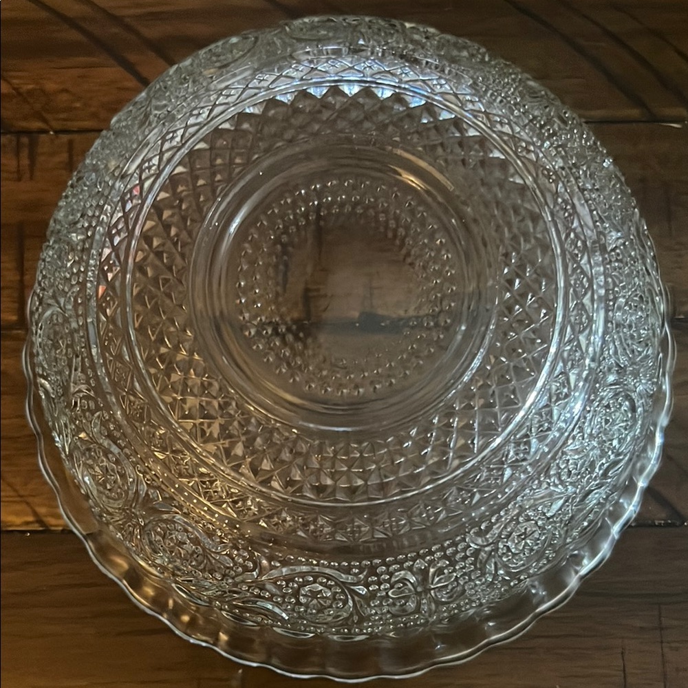 KIG Malaysia Pressed Glass Bowl-Fleur de Lis Pattern